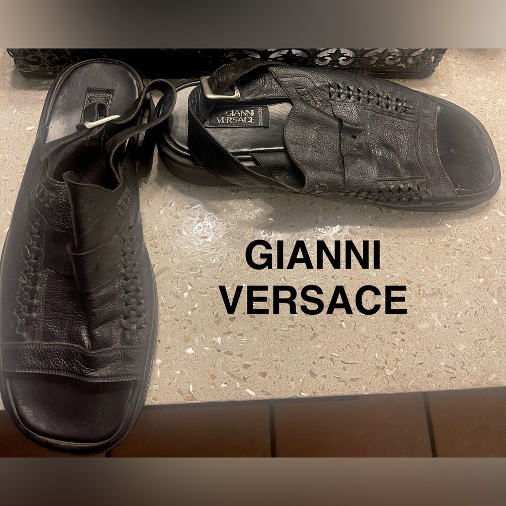 Gianni Versace Men's Black Leather Sandals